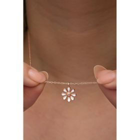 Nereze 925 Ayar Gümüş Rose Kaplama Minimal Mineli Papatya Kadın Kolye