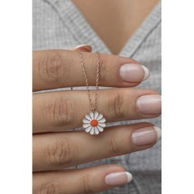 Nereze 925 Ayar Gümüş Rose Kaplama Minimal Mineli Papatya Kadın Kolye