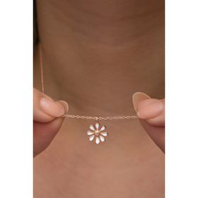 Nereze 925 Ayar Gümüş Rose Kaplama Minimal Mineli Papatya Kadın Kolye