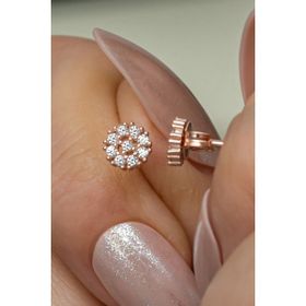 Nereze 925 Ayar Gümüş Rose Kaplama Minimal Zirkon Taşlı Yuvarlak Küpe
