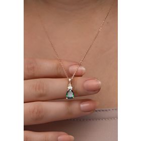 Nereze 925 Ayar Gümüş Rose Kaplama Mistik Topaz Taşlı Damla Model Kadın Kolye