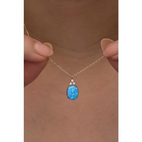 Nereze 925 Ayar Gümüş Rose Kaplama Oval Mavi Opal Taşlı Kadın Kolye