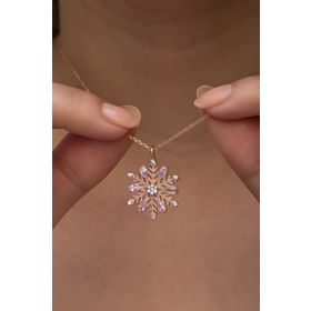Nereze 925 Ayar Gümüş Rose Kaplama Pembe Taşlı Kartanesi Kolye