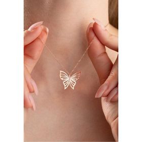Nereze 925 Ayar Gümüş Rose Kaplama Sade Zirkon Taşlı Kelebek Kolye
