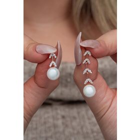 Nereze 925 Ayar Gümüş Rose Kaplama Sallantılı İncili Küpe