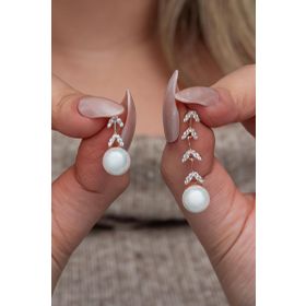 Nereze 925 Ayar Gümüş Rose Kaplama Sallantılı İncili Küpe
