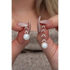 Nereze 925 Ayar Gümüş Rose Kaplama Sallantılı İncili Küpe
