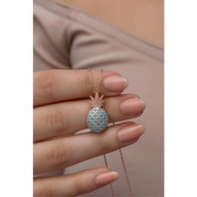 Nereze 925 Ayar Gümüş Rose Kaplama Turkuaz Taşlı Ananas Kolye