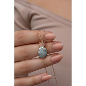 Nereze 925 Ayar Gümüş Rose Kaplama Turkuaz Taşlı Ananas Kolye