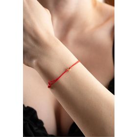 Nereze 925 Ayar Gümüş Rose Kırmızı İpli Ayarlanabilir Minik Yıldız Makrome Bileklik