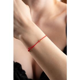 Nereze 925 Ayar Gümüş Rose Kırmızı İpli Ayarlanabilir Minik Yıldız Makrome Bileklik