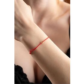 Nereze 925 Ayar Gümüş Rose Kırmızı İpli Ayarlanabilir Minik Yıldız Makrome Bileklik