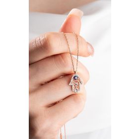 Nereze 925 Ayar Gümüş Rose Minimal Fatma Ana Eli Kolye