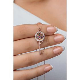 Nereze 925 Ayar Gümüş Rose Mix Taşlı Anahtar Kadın Kolye