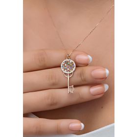 Nereze 925 Ayar Gümüş Rose Mix Taşlı Anahtar Kadın Kolye