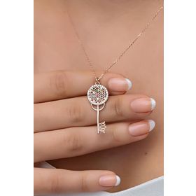Nereze 925 Ayar Gümüş Rose Mix Taşlı Anahtar Kadın Kolye