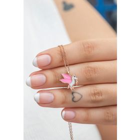 Nereze 925 Ayar Gümüş Rose Pembe Mineli Unicorn Kadın Kolye