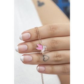 Nereze 925 Ayar Gümüş Rose Pembe Mineli Unicorn Kadın Kolye