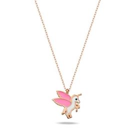 Nereze 925 Ayar Gümüş Rose Pembe Mineli Unicorn Kadın Kolye