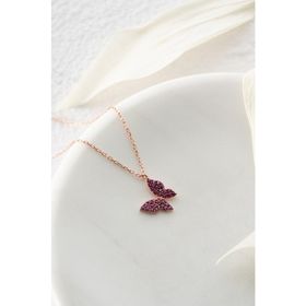 Nereze 925 Ayar Gümüş Rose Pembe Taşlı Minik Kelebek Kadın Kolye