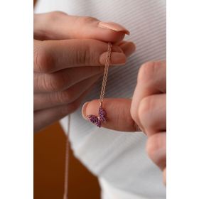Nereze 925 Ayar Gümüş Rose Pembe Taşlı Minik Kelebek Kadın Kolye