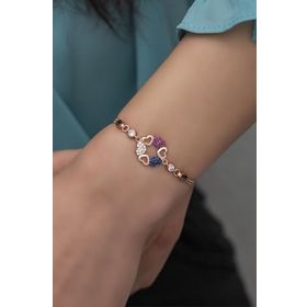 Nereze 925 Ayar Gümüş Rose Renkli Kalpli Daire Model Bileklik