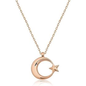 Nereze 925 Ayar Gümüş Rose Sade Taşsız Ayyıldız Kadın Kolye