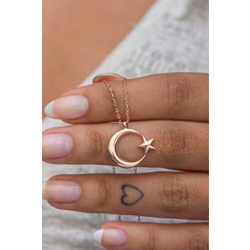 Nereze 925 Ayar Gümüş Rose Sade Taşsız Ayyıldız Kadın Kolye