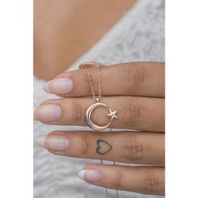 Nereze 925 Ayar Gümüş Rose Sade Taşsız Ayyıldız Kadın Kolye
