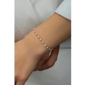 Nereze 925 Ayar Gümüş Rose Sıralı 3 Mm Beyaz Taşlı Bileklik