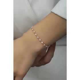 Nereze 925 Ayar Gümüş Rose Sıralı 3 Mm Beyaz Taşlı Bileklik