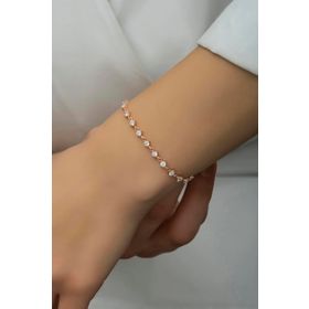 Nereze 925 Ayar Gümüş Rose Sıralı 3 Mm Beyaz Taşlı Bileklik
