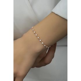 Nereze 925 Ayar Gümüş Rose Sıralı 3 Mm Beyaz Taşlı Bileklik