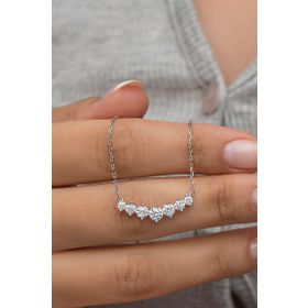 Nereze 925 Ayar Gümüş Rose Sıralı Zirkon Taşlı Tasarım Kadın Kolye