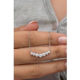 Nereze 925 Ayar Gümüş Rose Sıralı Zirkon Taşlı Tasarım Kadın Kolye