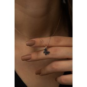 Nereze 925 Ayar Gümüş Rose Siyah Taşlı Minik Kelebek Kadın Kolye