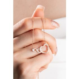 Nereze 925 Ayar Gümüş Rose Tektaş Sonsuzluk Kalp Kolye
