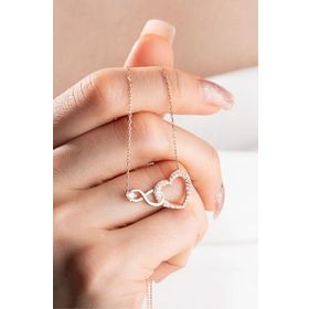 Nereze 925 Ayar Gümüş Rose Tektaş Sonsuzluk Kalp Kolye