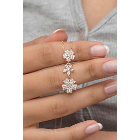 Nereze 925 Ayar Gümüş Rose Zirkon Taşlı 3'lü Çiçek Kolye