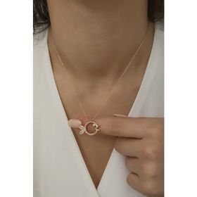 Nereze 925 Ayar Gümüş Rose Zirkon Taşlı Balık Kolye