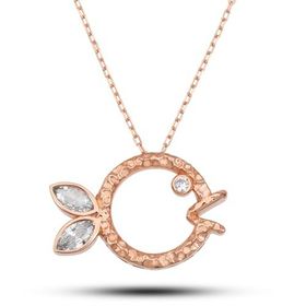 Nereze 925 Ayar Gümüş Rose Zirkon Taşlı Balık Kolye