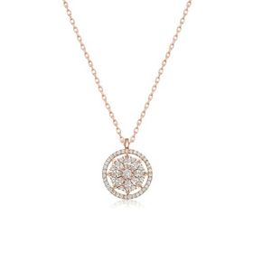 Nereze 925 Ayar Gümüş Rose Zirkon Taşlı Çiçek Kolye