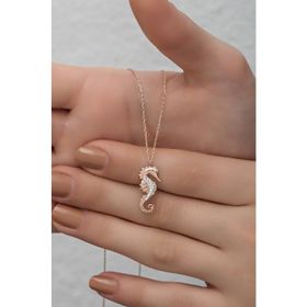 Nereze 925 Ayar Gümüş Rose Zirkon Taşlı Deniz Atı Kadın Kolye