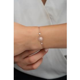 Nereze 925 Ayar Gümüş Rose Zirkon Taşlı Güneş Bileklik