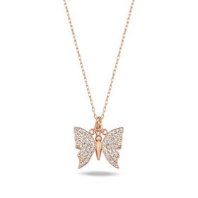 Nereze 925 Ayar Gümüş Rose Zirkon Taşlı Kelebek Kolye