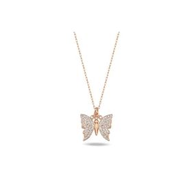 Nereze 925 Ayar Gümüş Rose Zirkon Taşlı Kelebek Kolye