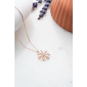Nereze 925 Ayar Gümüş Rose Zirkon Taşlı Kır Çiçeği Kolye