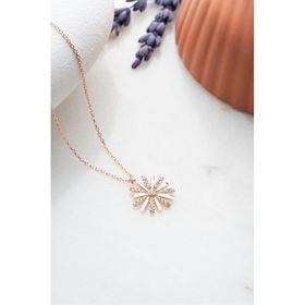 Nereze 925 Ayar Gümüş Rose Zirkon Taşlı Kır Çiçeği Kolye