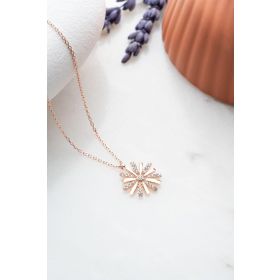 Nereze 925 Ayar Gümüş Rose Zirkon Taşlı Kır Çiçeği Kolye