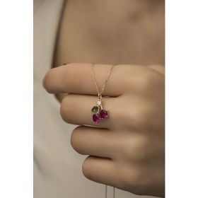 Nereze 925 Ayar Gümüş Rose Zirkon Taşlı Kiraz Kadın Kolye